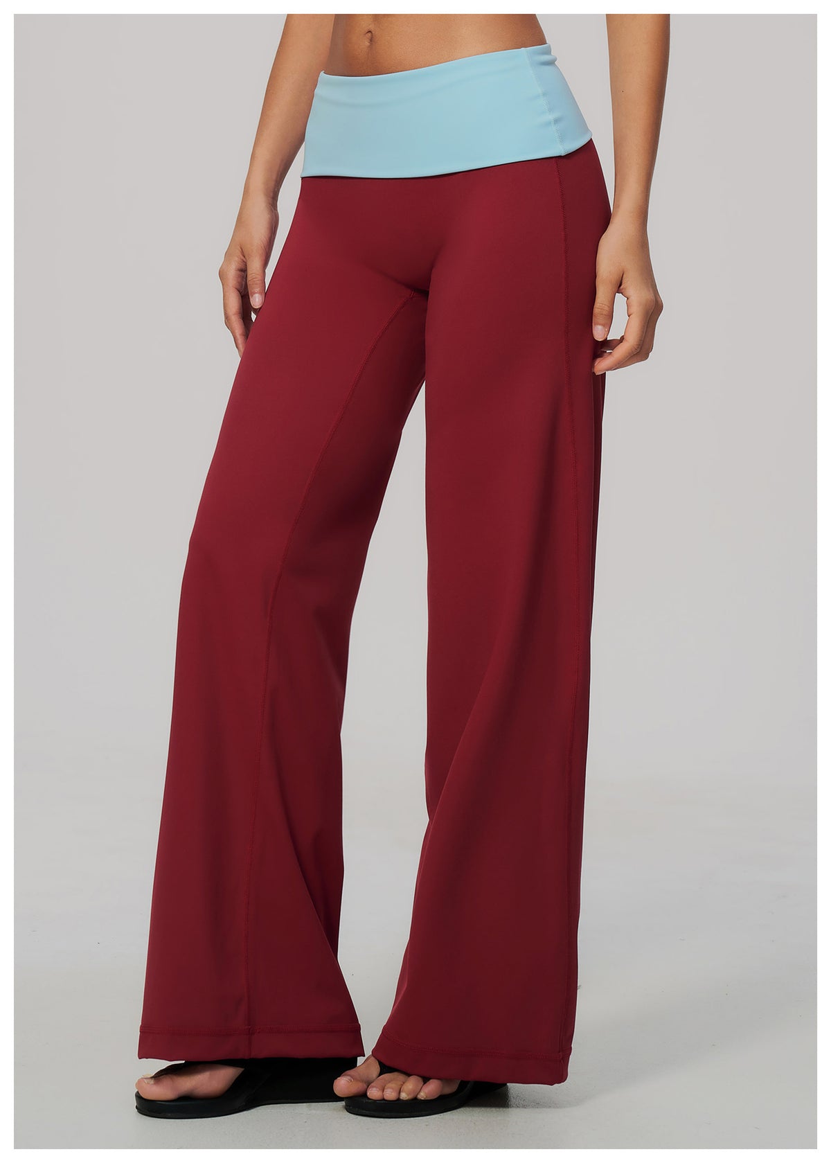 Women Colorblock Foldover Waist High-Rise Loose Wide Leg Yoga Pants