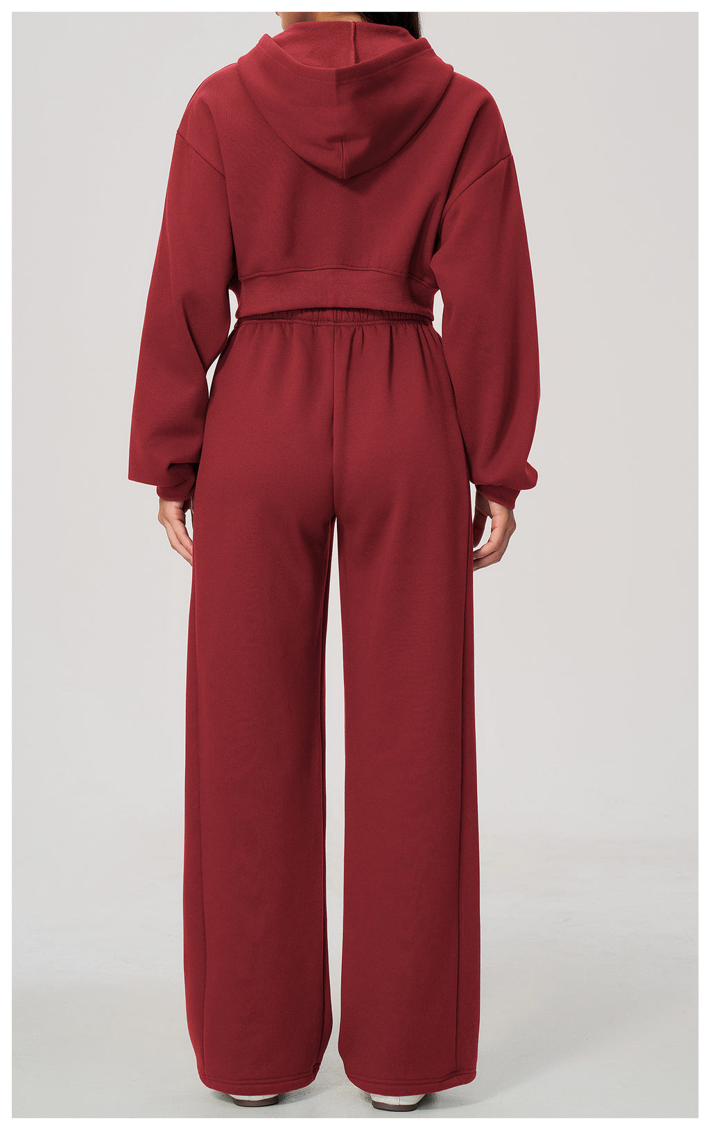 Women 2 Piece Fall Winter Tracksuits Fleece Lined Cropped Zip Up Hoodie and Drawstring Waist Wide Leg Sweatpants with Side Pockets