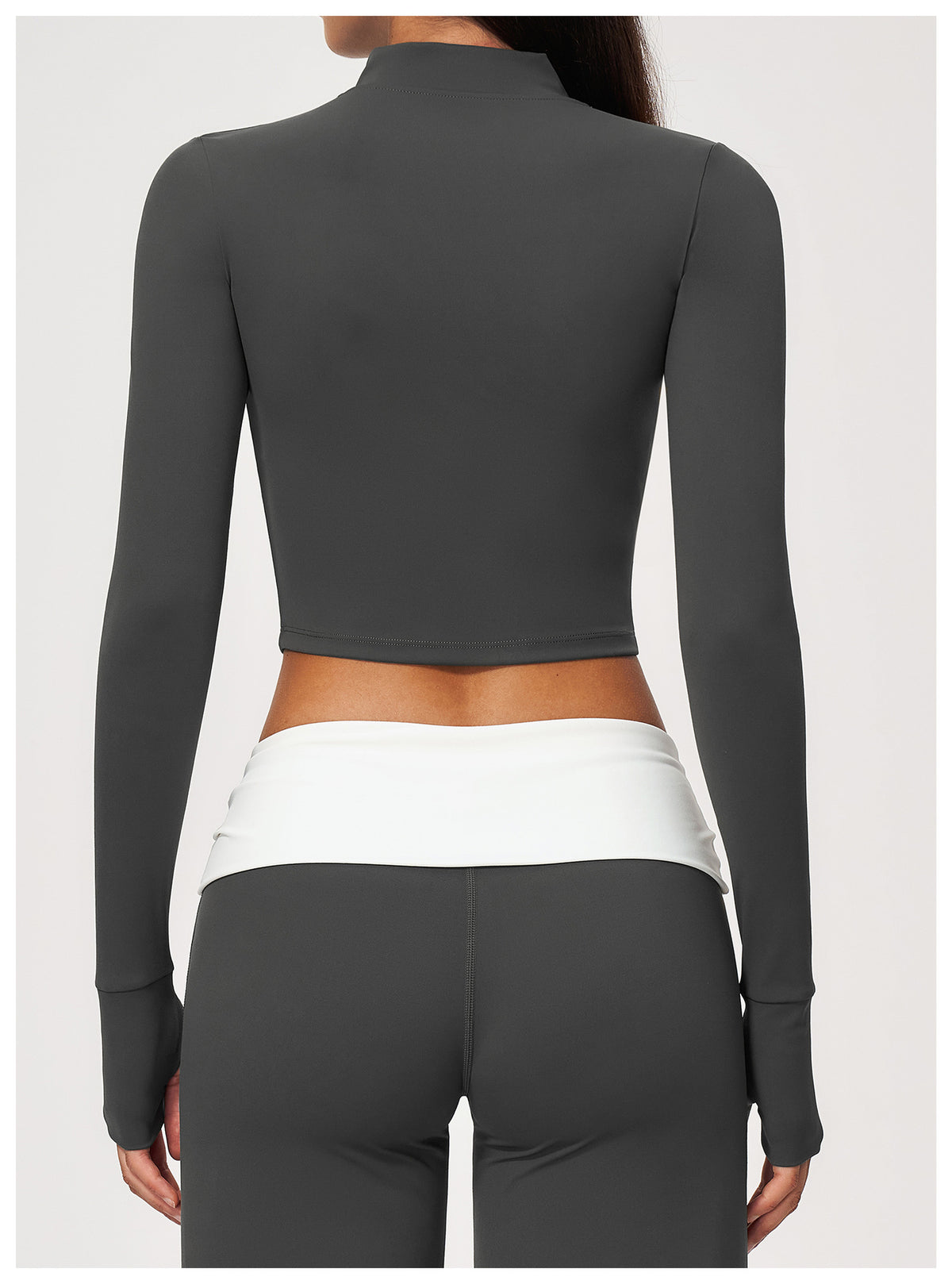 Women Stand Collar Full Zip Cropped Running Yoga Workout Jacket with Thumb Holes