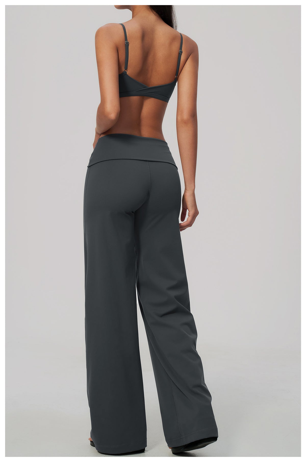 2 Piece Activewear Set V Neck Twist Back Adjustable Spaghetti Straps Sports Bra and High Waist Wide Leg Yoga Pants