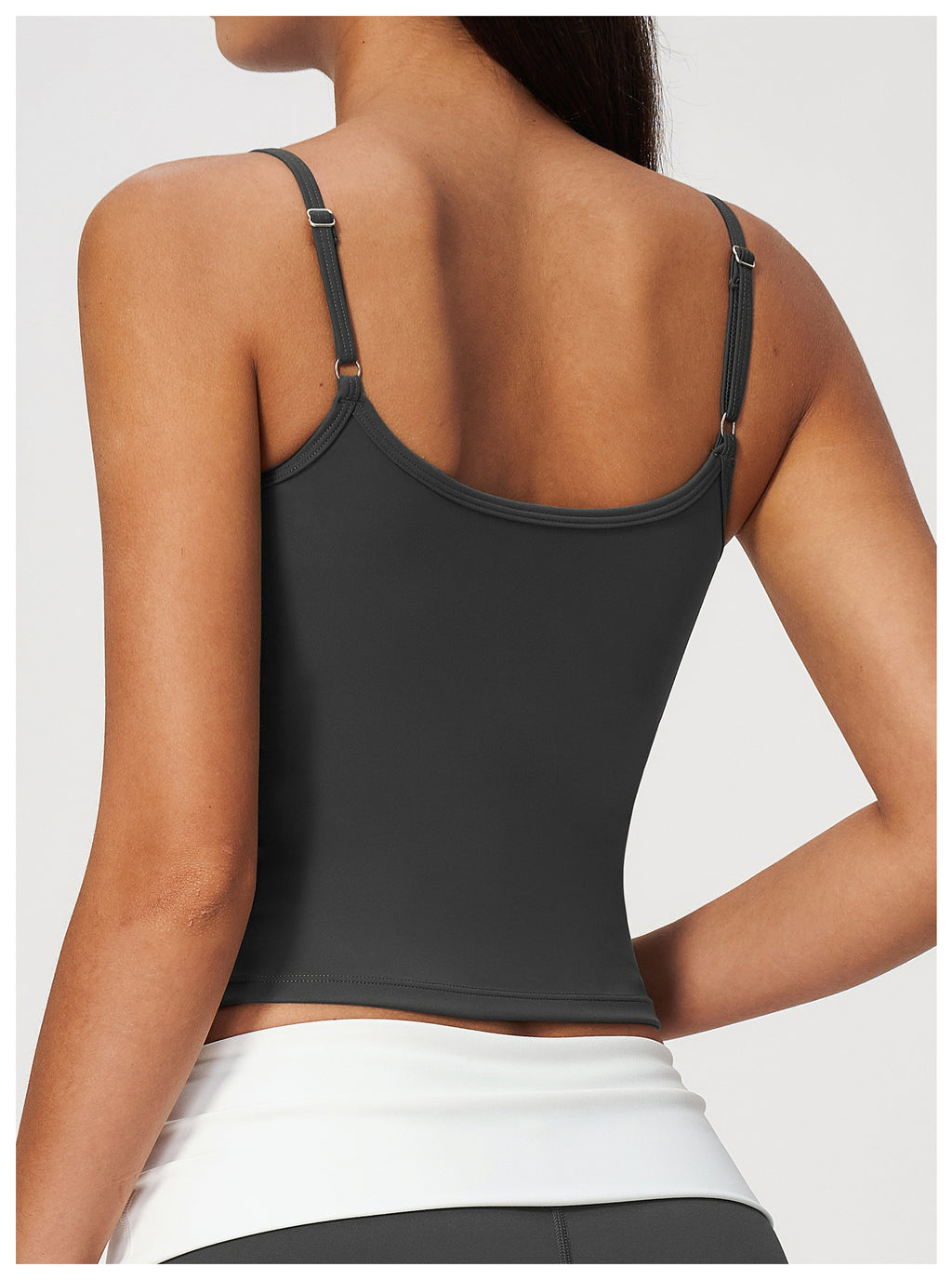 Women Square Neck Adjustable Strap Ruched Slim Fit Workout Yoga Vest with Chest Pad