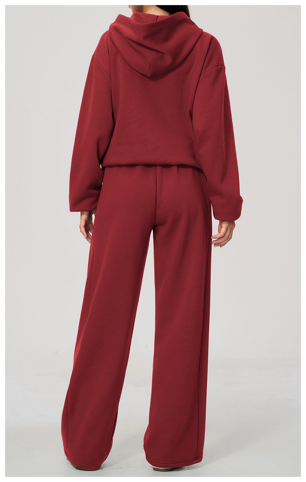 Women 2 Piece Fall Winter Tracksuits Fleece Lined Full Zip Oversized Hooded Jacket and Drawstring Waist Wide Leg Sweatpants with Side Pockets