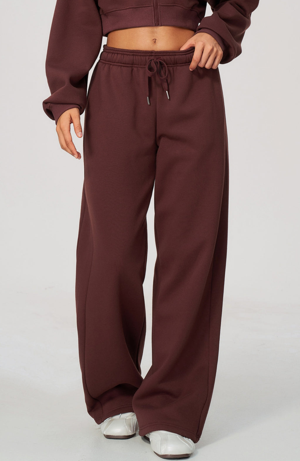 Women Fleece Lined Wide Leg Sweatpants Warm Casual Pants with Side Pockets for Autumn Winter