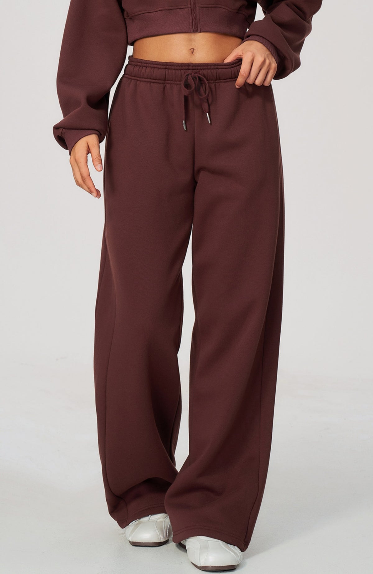 Women Fleece Lined Wide Leg Sweatpants Warm Casual Pants with Side Pockets for Autumn Winter