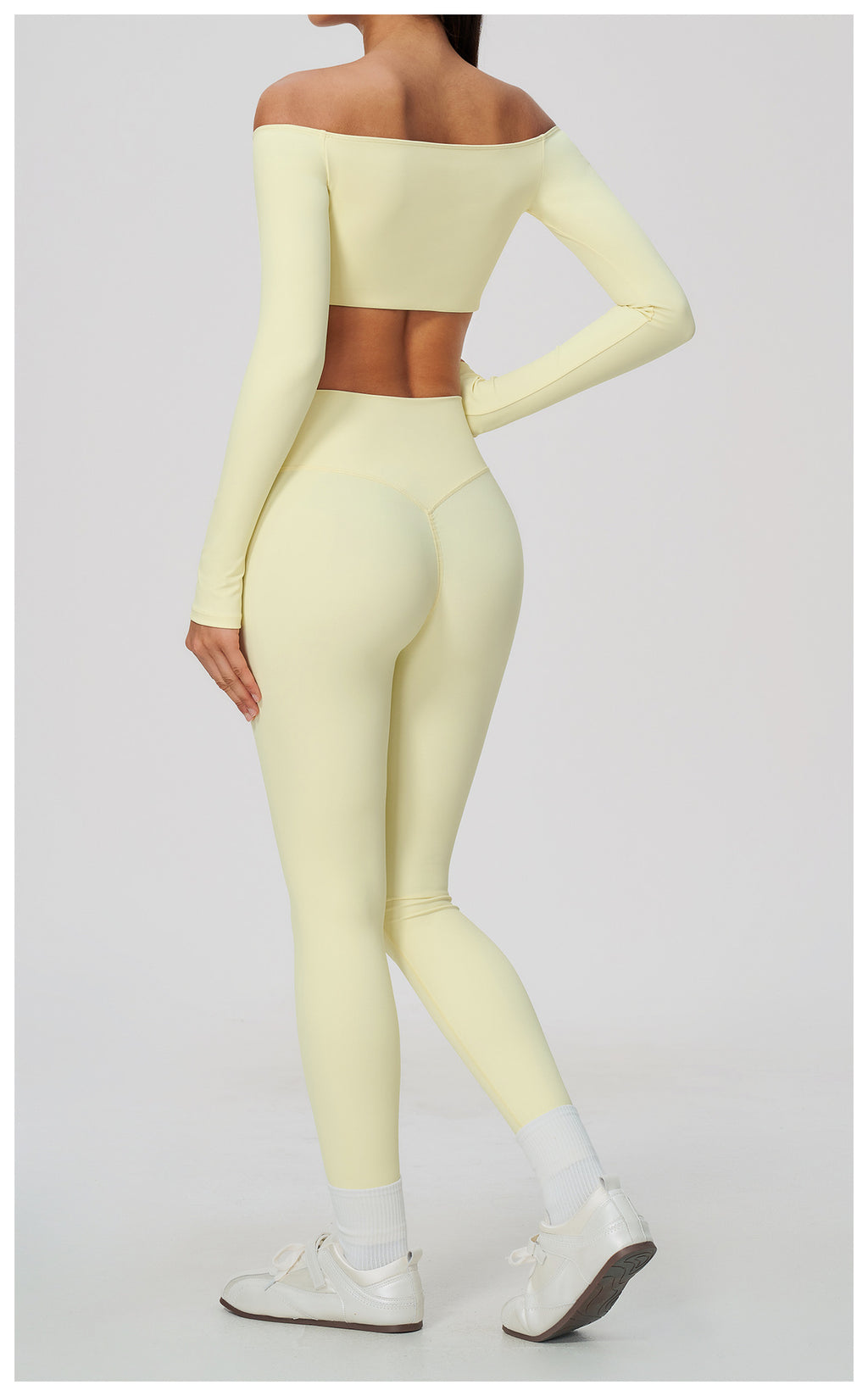 2 Piece Off-The-Shoulder Long Sleeve Crop Top and Cross Waist Yoga Leggings Set