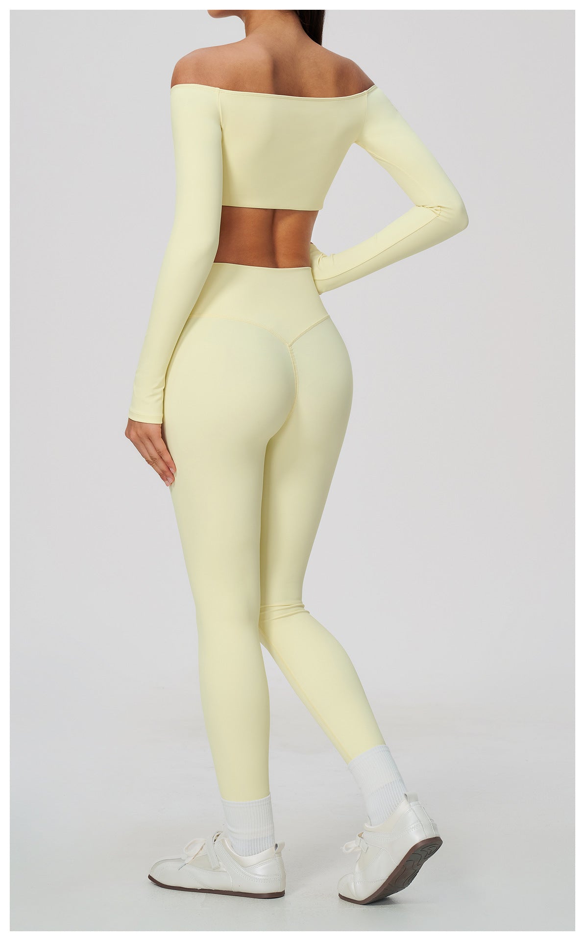 2 Piece Off-The-Shoulder Long Sleeve Crop Top and Cross Waist Yoga Leggings Set