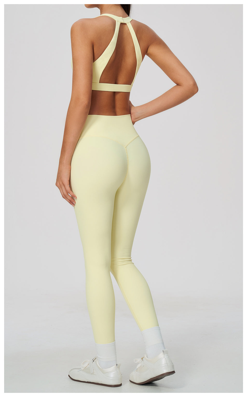 2 Piece Deep V-Neck Sports Bra and Cross Waist Yoga Leggings Set