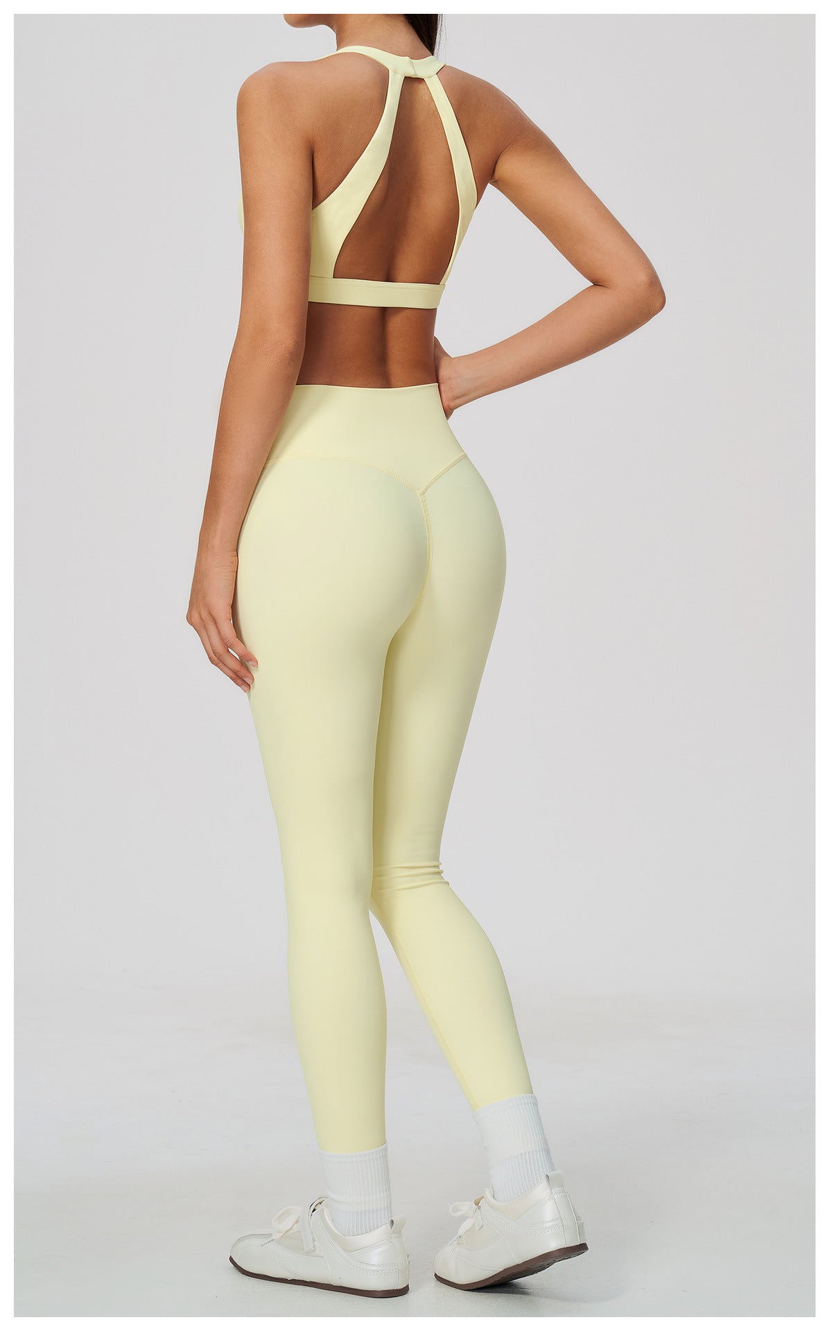 2 Piece Deep V-Neck Sports Bra and Cross Waist Yoga Leggings Set
