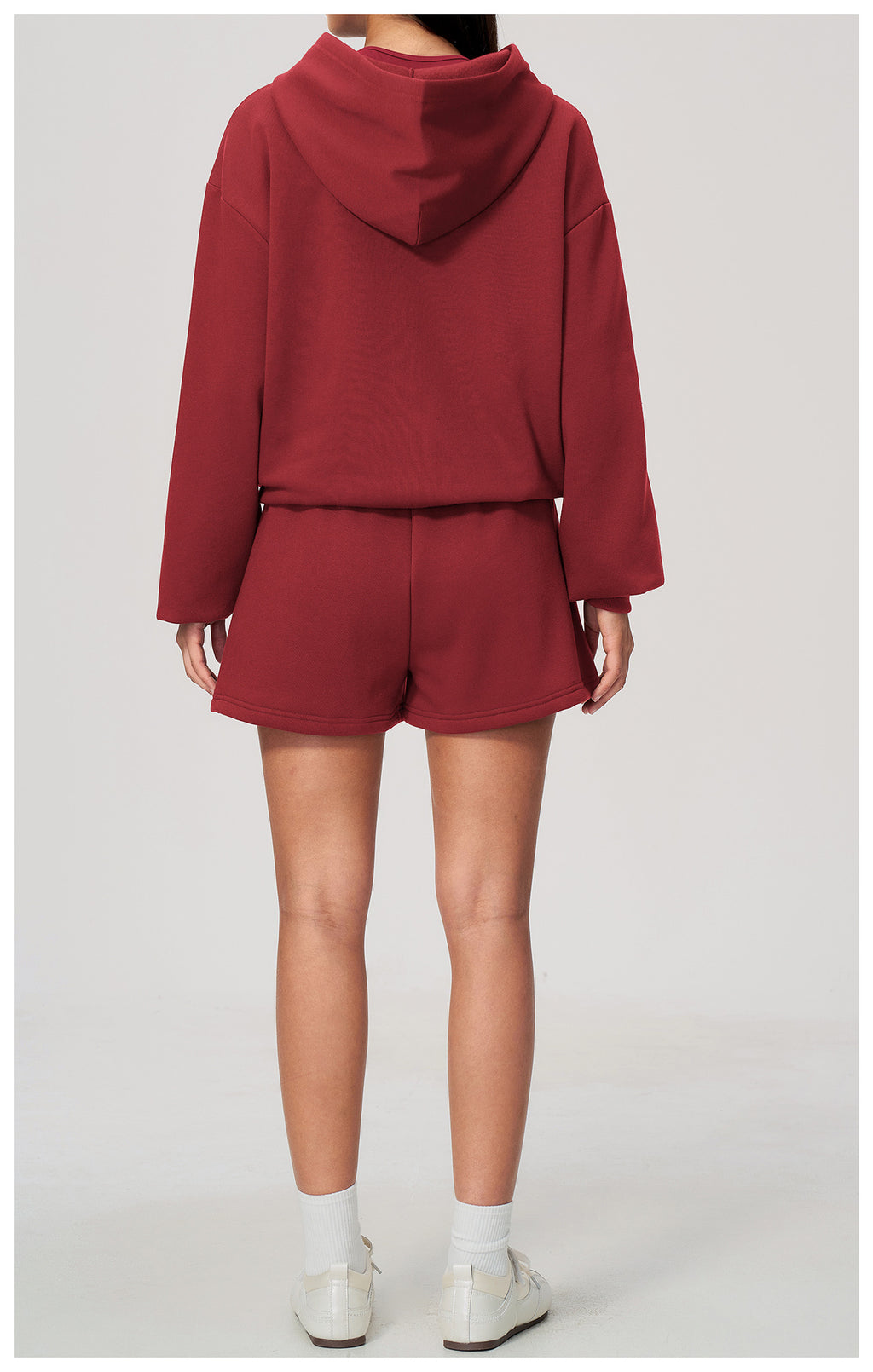 Women 2 Piece Fall Winter Tracksuits Fleece Lined Full Zip Oversized Hooded Jacket and Drawstring Waist Loose Sweat Shorts with Pocket