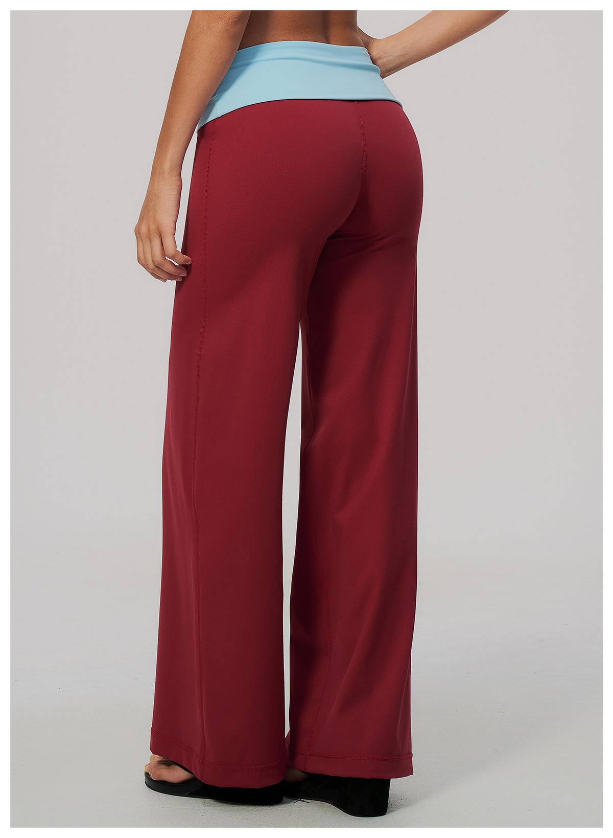 Women Colorblock Foldover Waist High-Rise Loose Wide Leg Yoga Pants