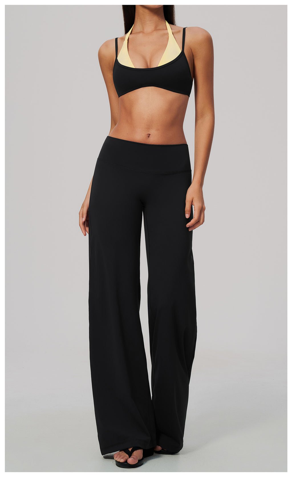 2 Piece Colorblock Double Strap Halter Sports Bra and High Waisted Loose Fit Wide Leg Yoga Pants Set