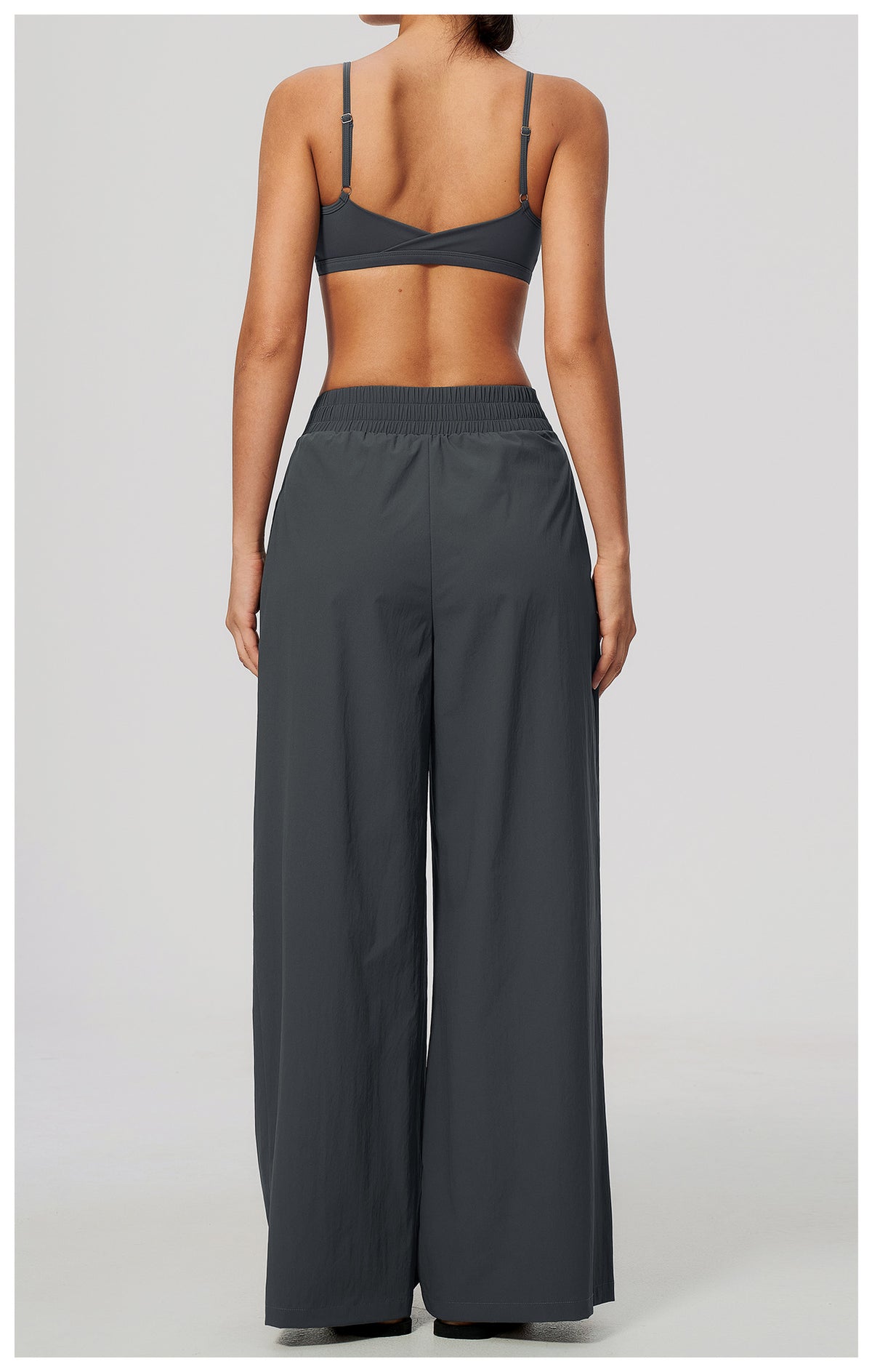 2 Piece Set Women V Neck Twist Back Adjustable Spaghetti Straps Sports Bra and High Waist Loose Casual Sports Wide Leg Pants