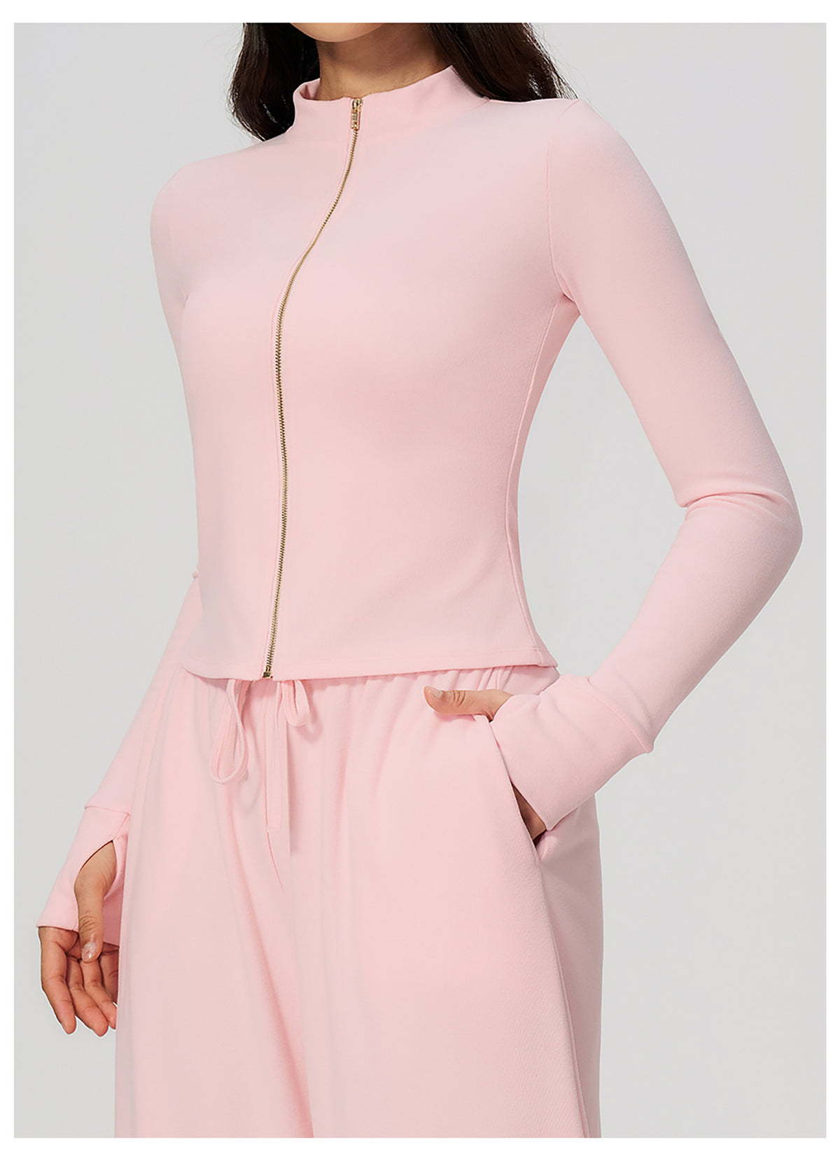 Women's Stand Collar Full Zip Yoga Jacket Thick Fleece Long Sleeve Fitness Sports Top Outdoor Running Training Jacket