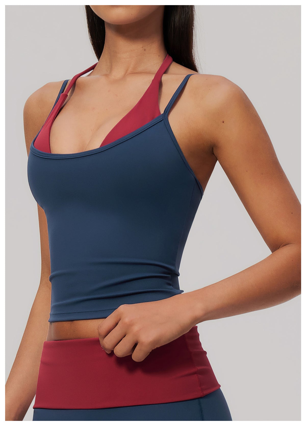 Women Colorblock Double Strap Halter Yoga Vest
