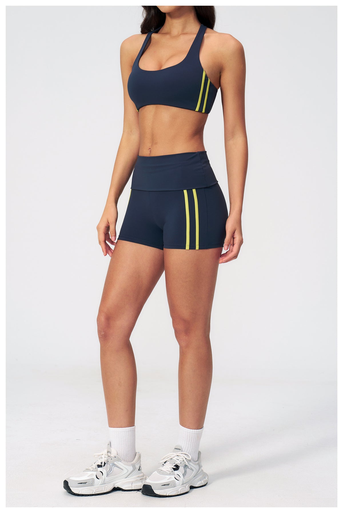 2 PCS Workout Set Women Racerback High Support Sports Bra and Fold Over Waist Running Shorts