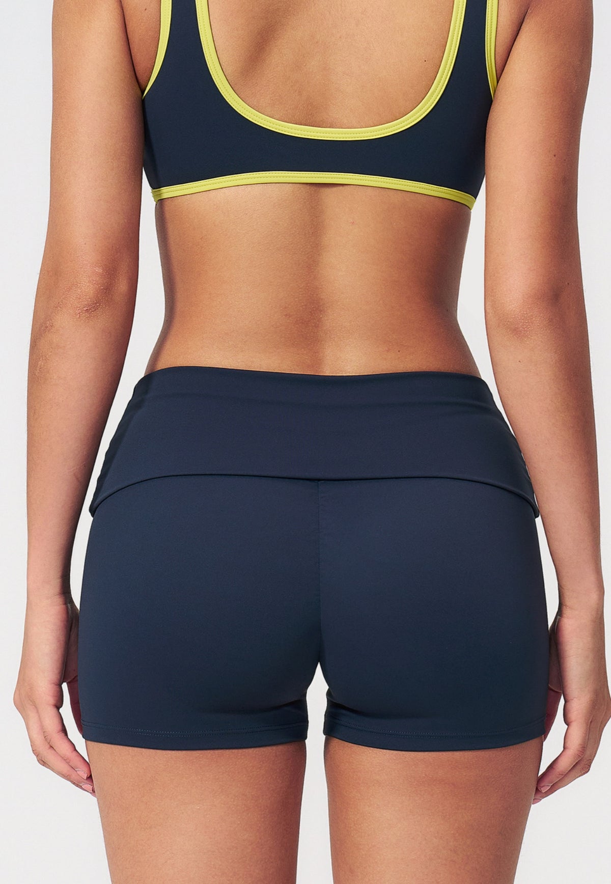 Women Fold Over Waist Contrast Side Stripe Yoga Shorts
