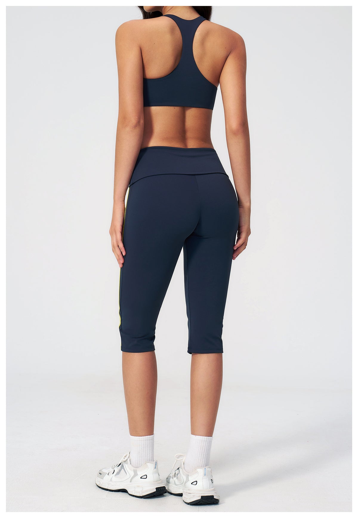 2 PCS Workout Set Women Racerback High Support Sports Bra and Fold Over Waist Capri Yoga Leggings