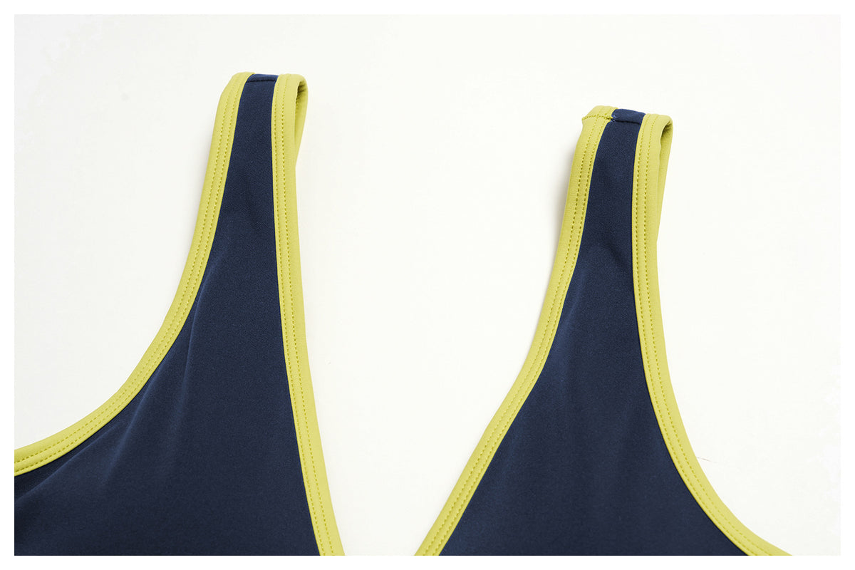 Women Contrast Color V Neck U Back Sports Bra