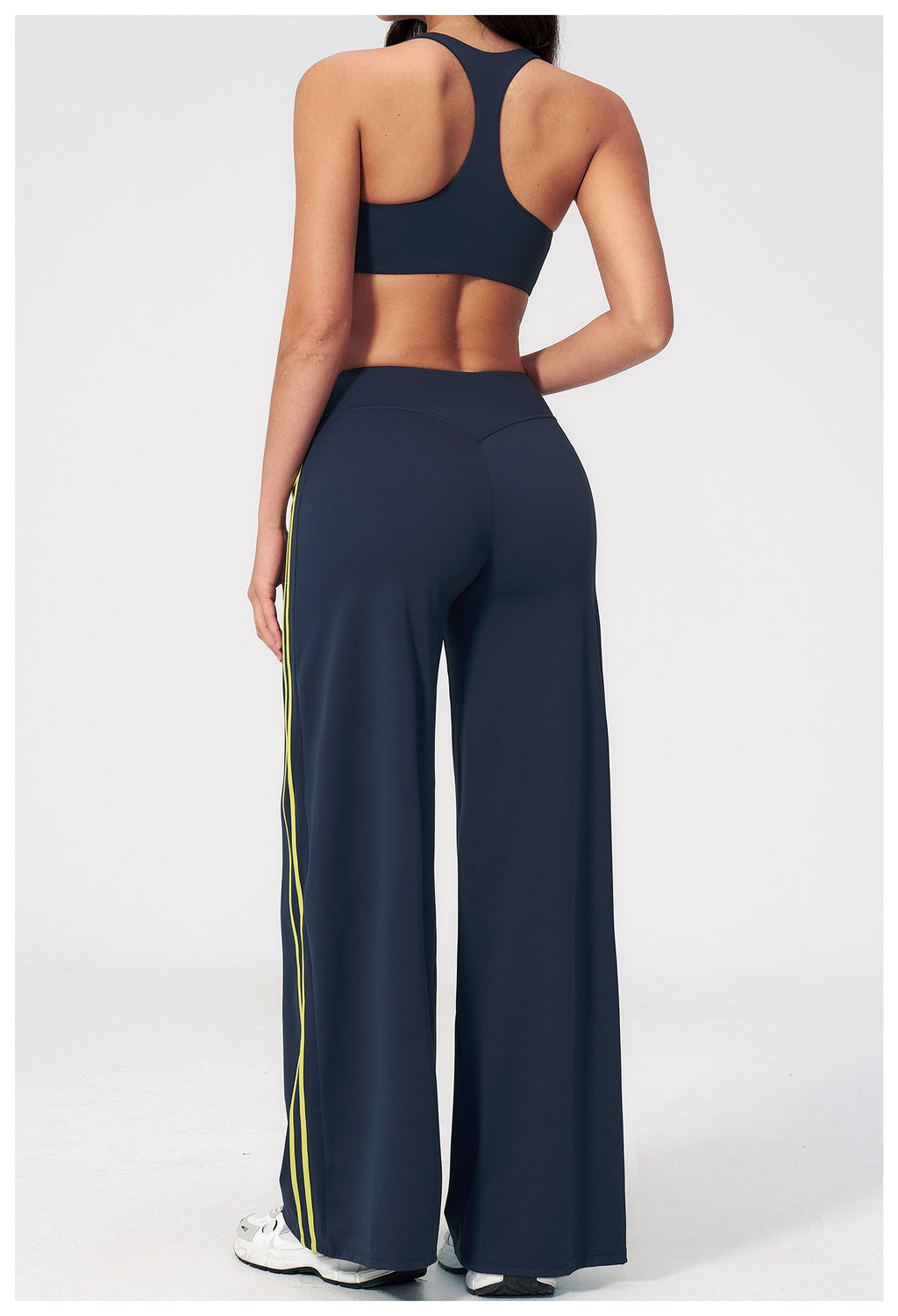 2 PCS Yoga Set Women Racerback High Support Sports Bra and Contrast Side Stripe Fitness Gym Wide Leg Pants
