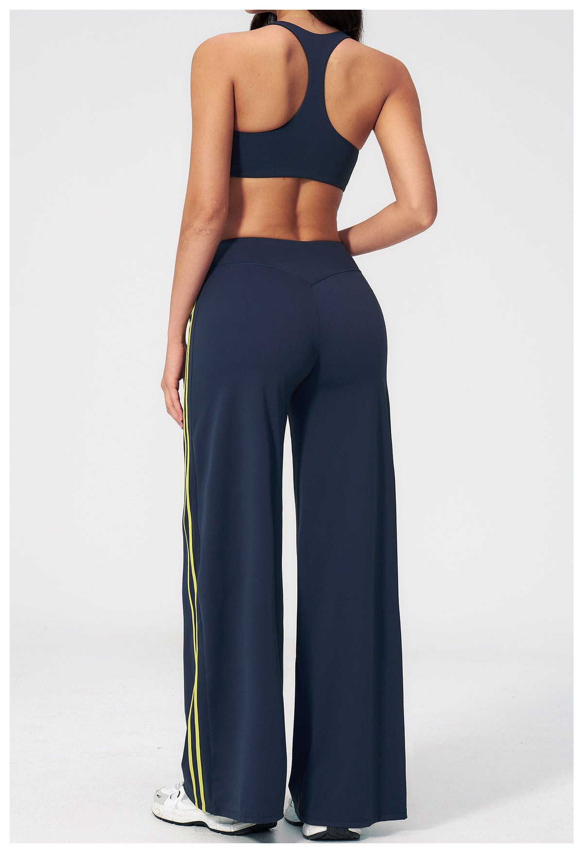 2 PCS Yoga Set Women Racerback High Support Sports Bra and Contrast Side Stripe Fitness Gym Wide Leg Pants