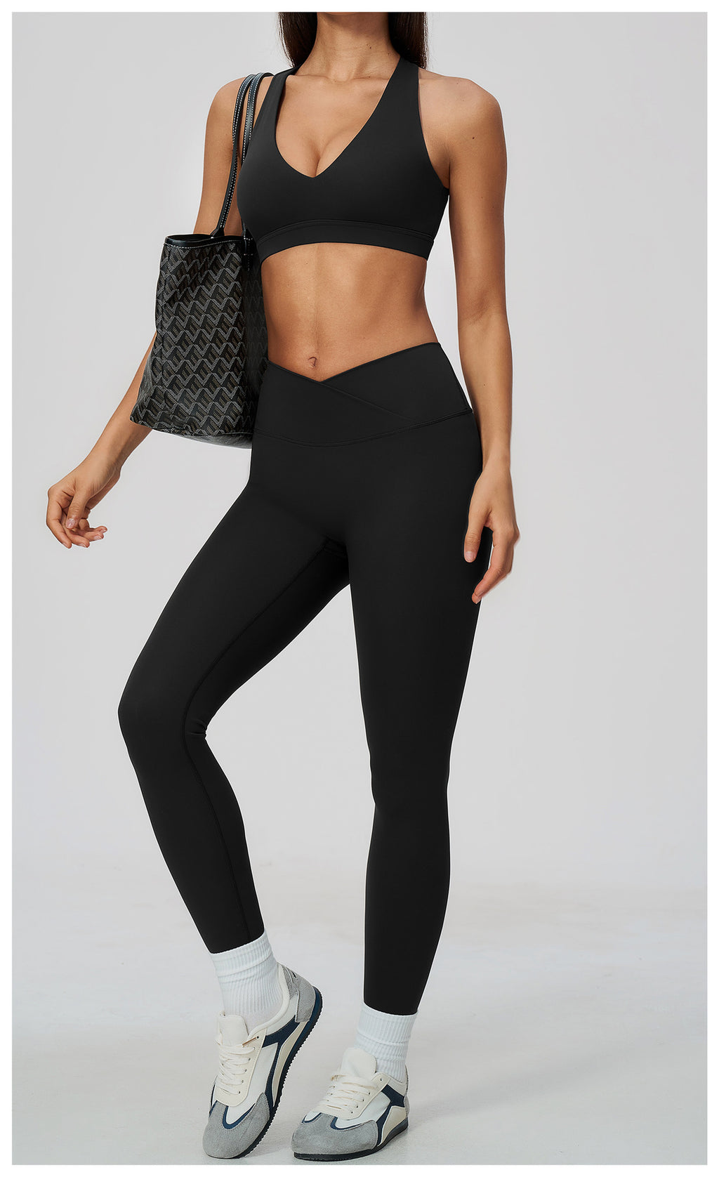 2 Piece Deep V-Neck Sports Bra and Cross Waist Yoga Leggings Set