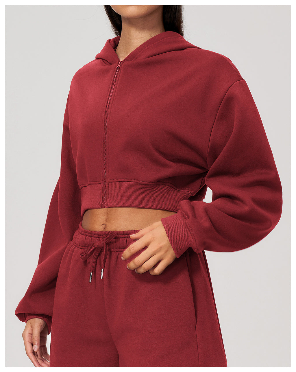 Women Fleece Lined Cropped Zip Up Hoodie Oversized Warm Hooded Jacket for Autumn Winter