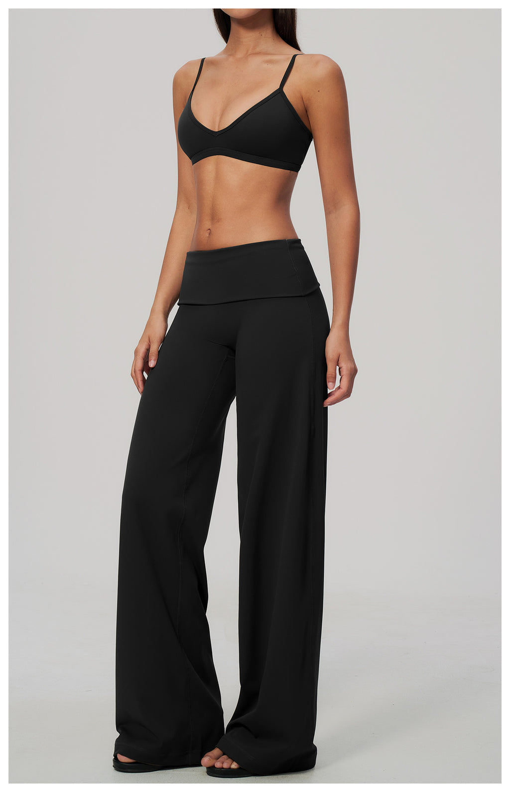 2 Piece Activewear Set V Neck Twist Back Adjustable Spaghetti Straps Sports Bra and High Waist Wide Leg Yoga Pants