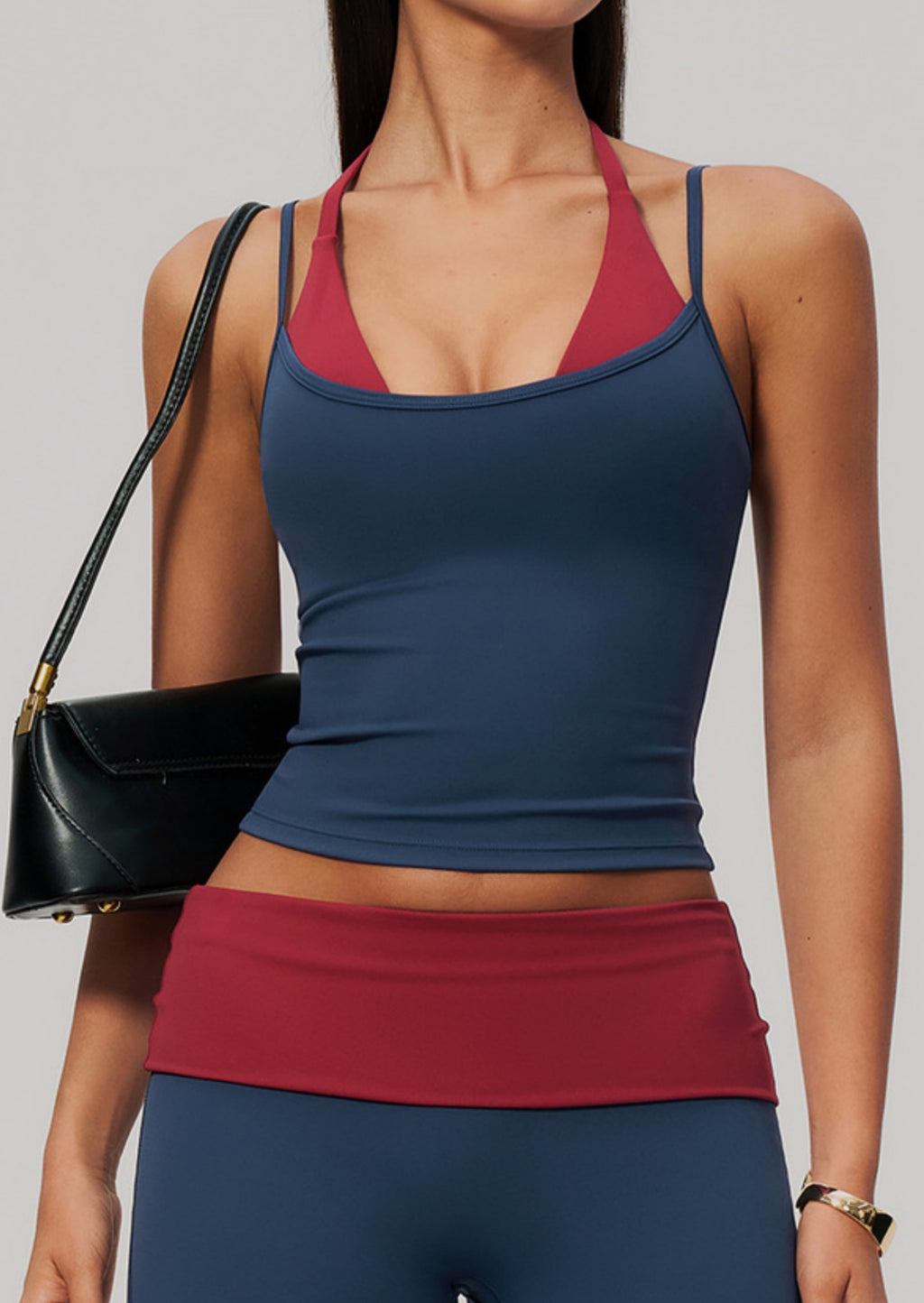 Women Colorblock Double Strap Halter Yoga Vest
