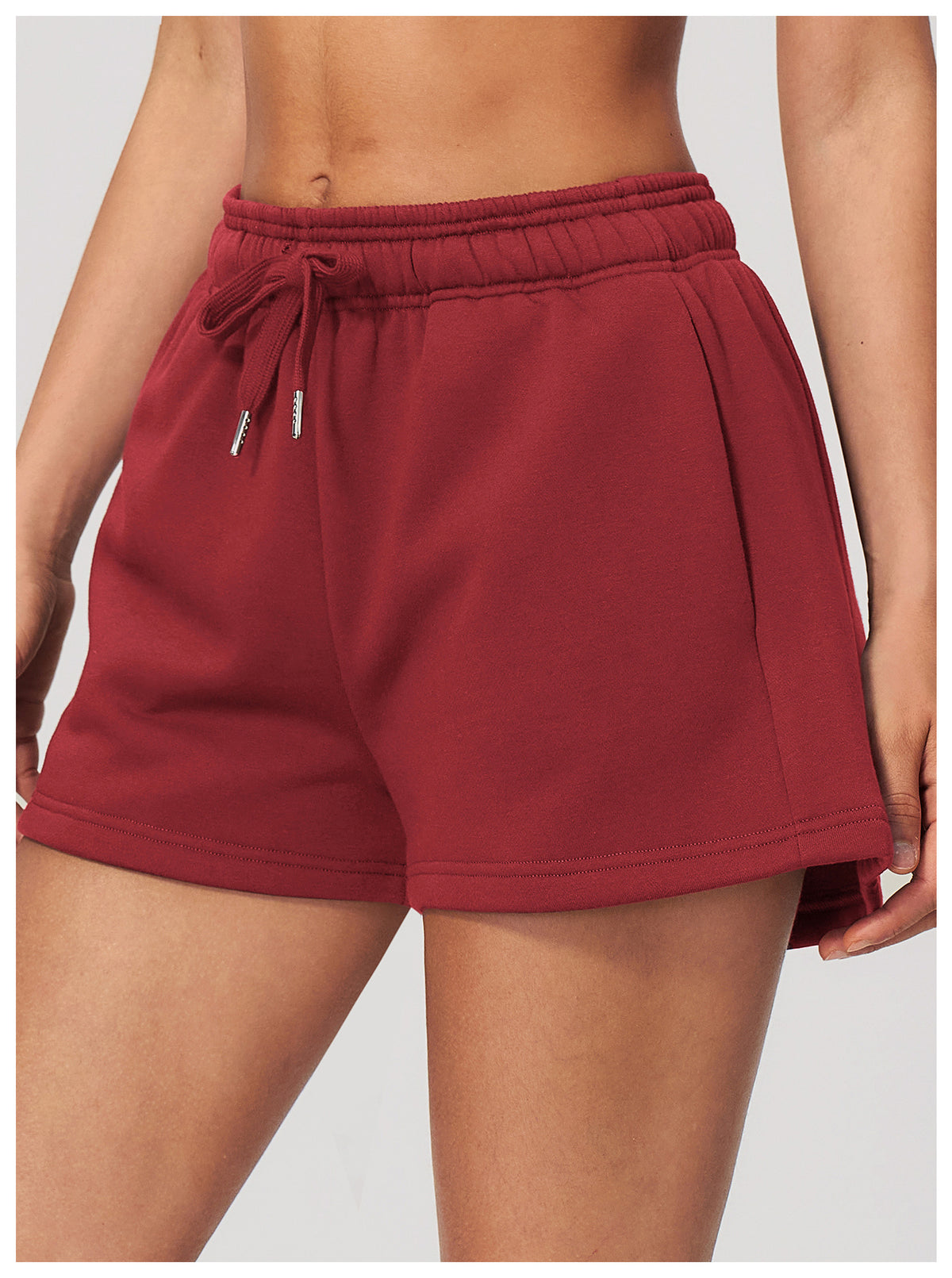 Women Fleece Lined Sweat Shorts Drawstring Waist Loose Warm Shorts with Side Pockets for Autumn Winter