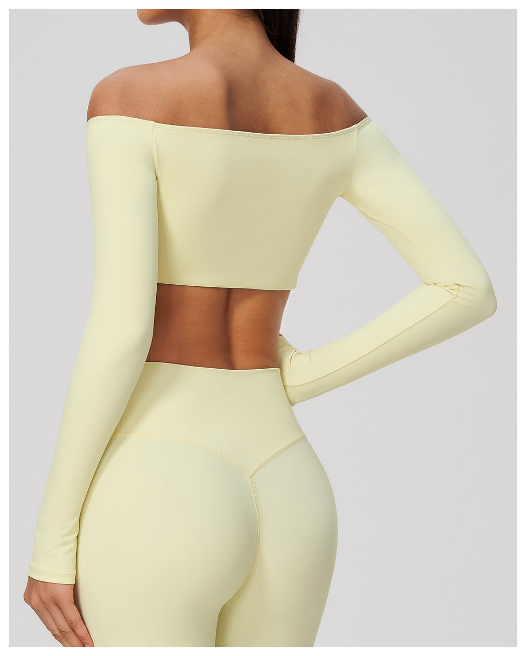 Women Off Shoulder Cropped Long Sleeve Sports Top with Chest Pads