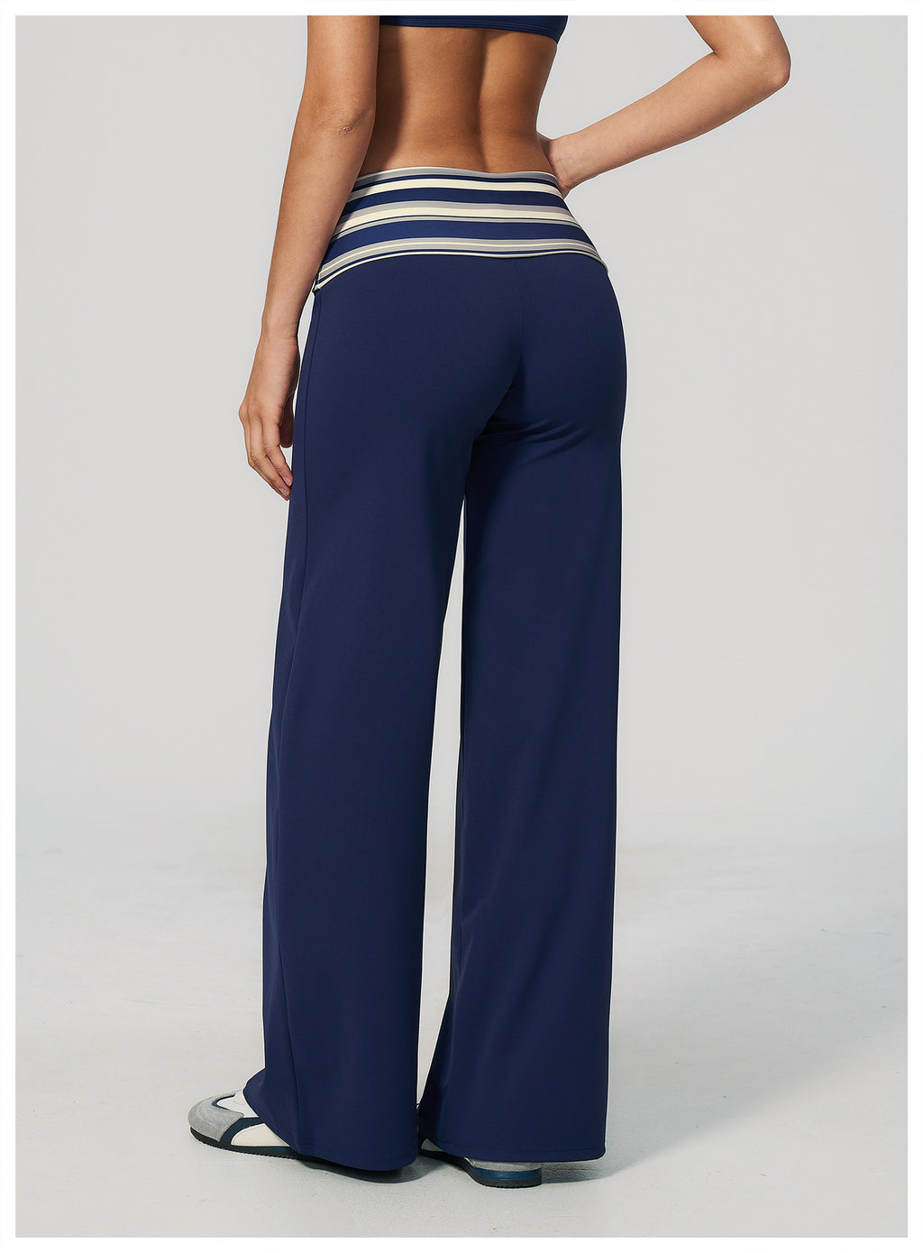 Women Fold Over Striped Waist Flare Yoga Pants High Waist Bootcut Workout Pants