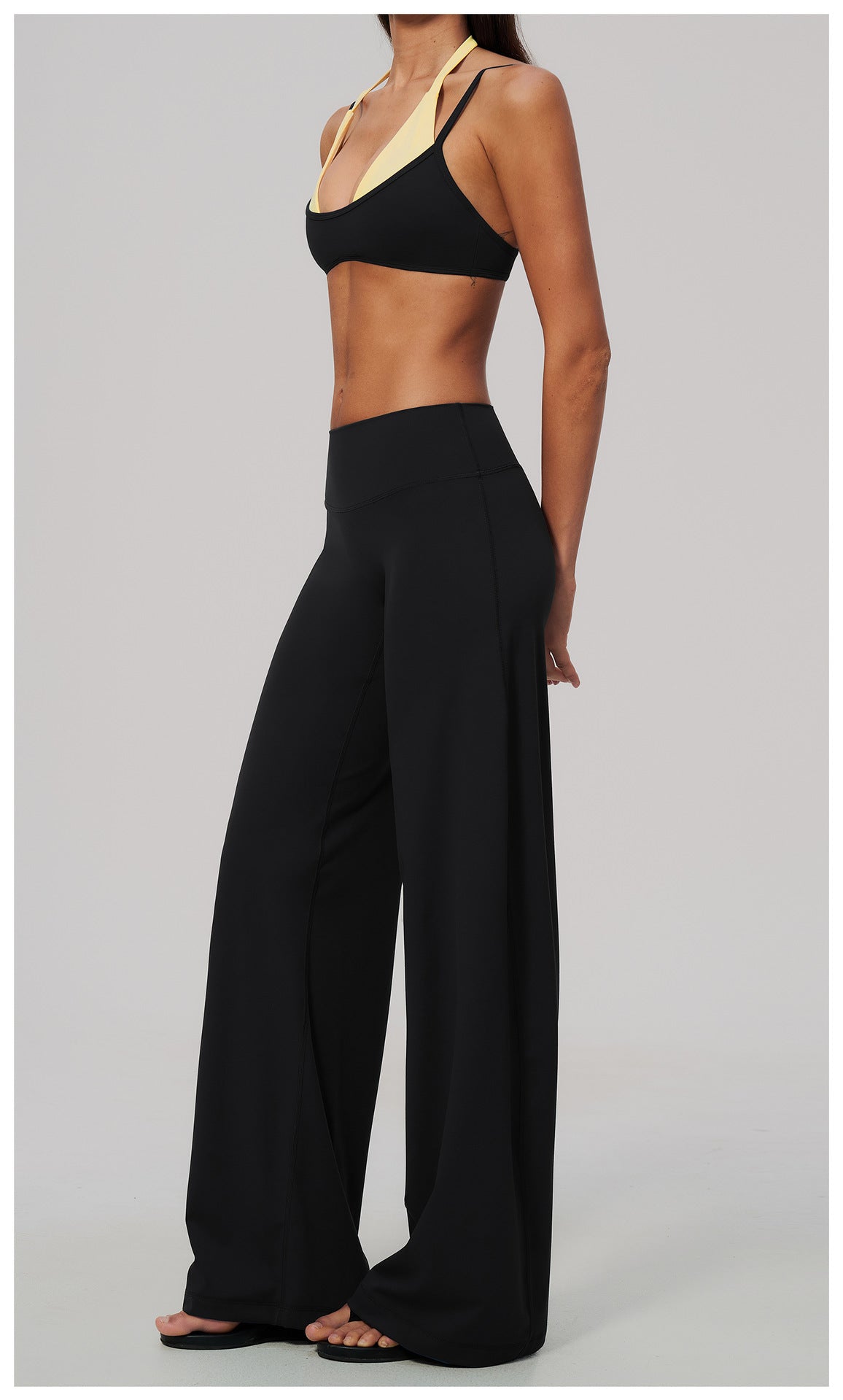 2 Piece Colorblock Double Strap Halter Sports Bra and High Waisted Loose Fit Wide Leg Yoga Pants Set