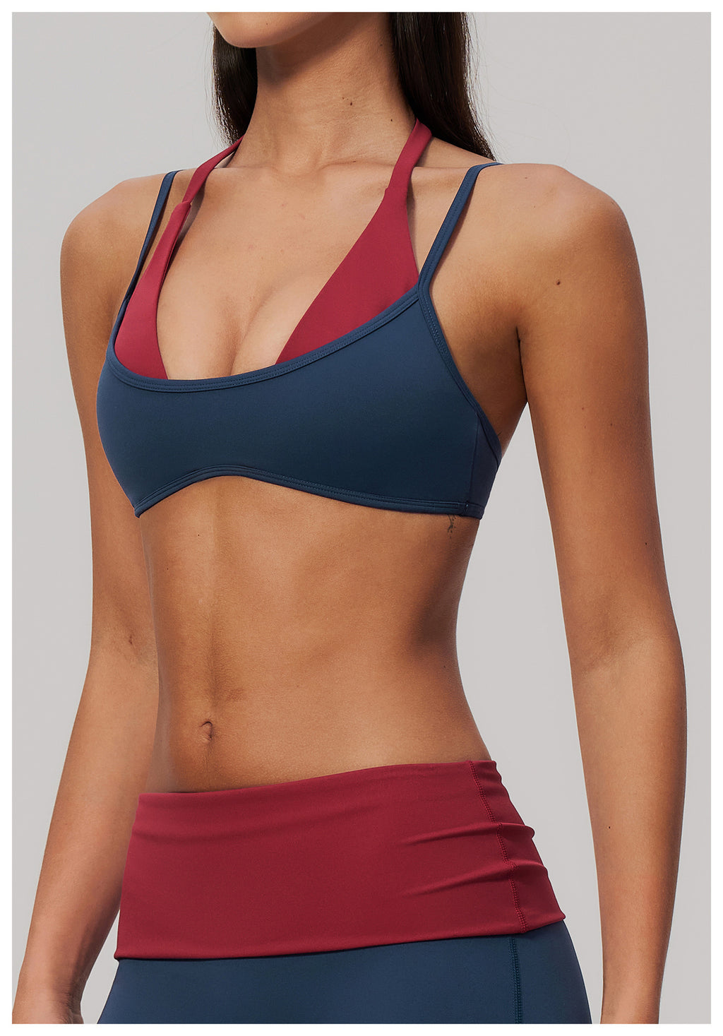 Women Colorblock Double Strap Halter Sports Bra