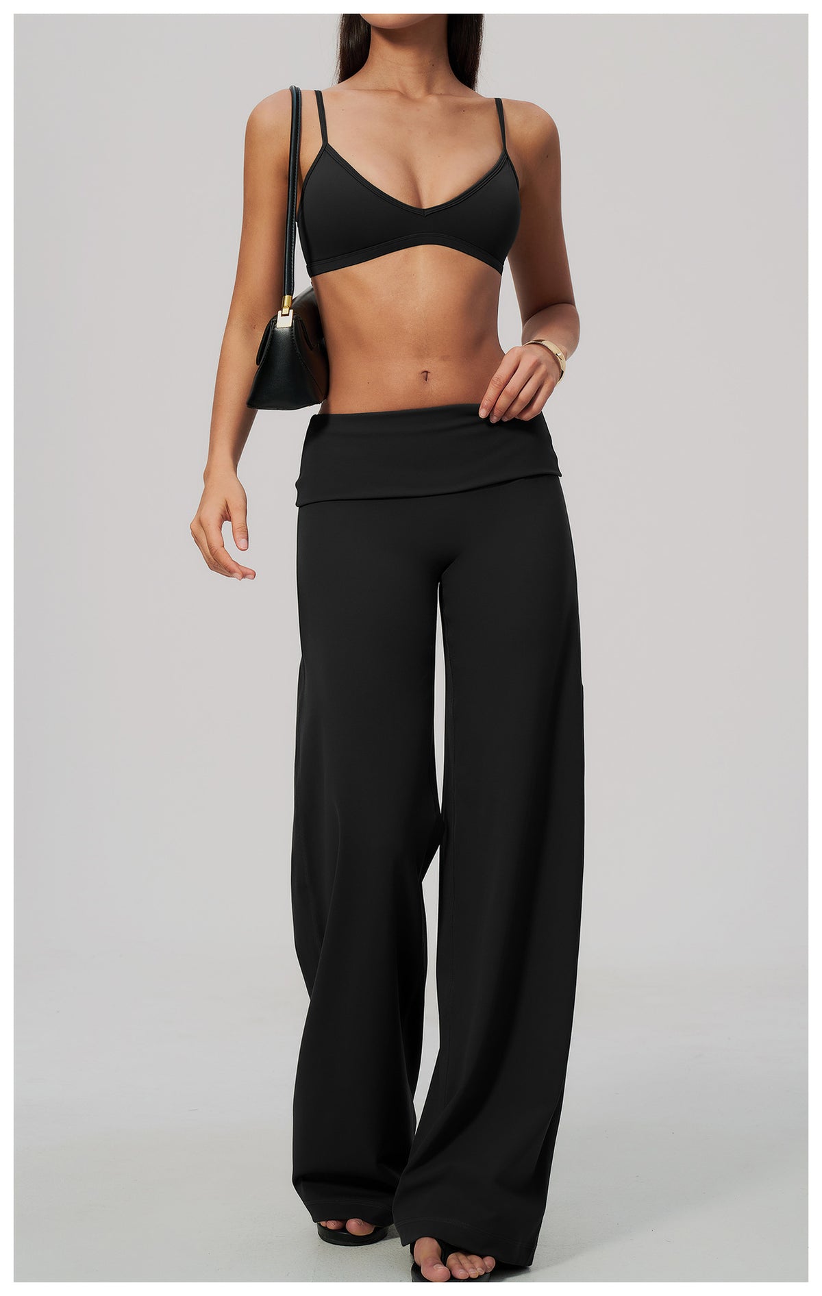 2 Piece Activewear Set V Neck Twist Back Adjustable Spaghetti Straps Sports Bra and High Waist Wide Leg Yoga Pants