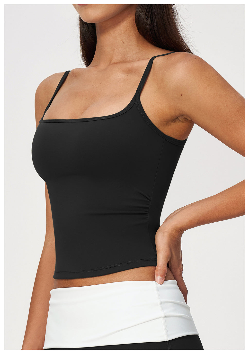 Women Square Neck Adjustable Strap Ruched Slim Fit Workout Yoga Vest with Chest Pad