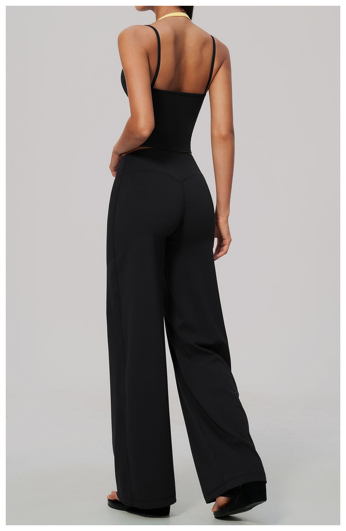 2 Piece Colorblock Double Strap Halter Yoga Vest and High Waisted Loose Fit Wide Leg Yoga Pants Set