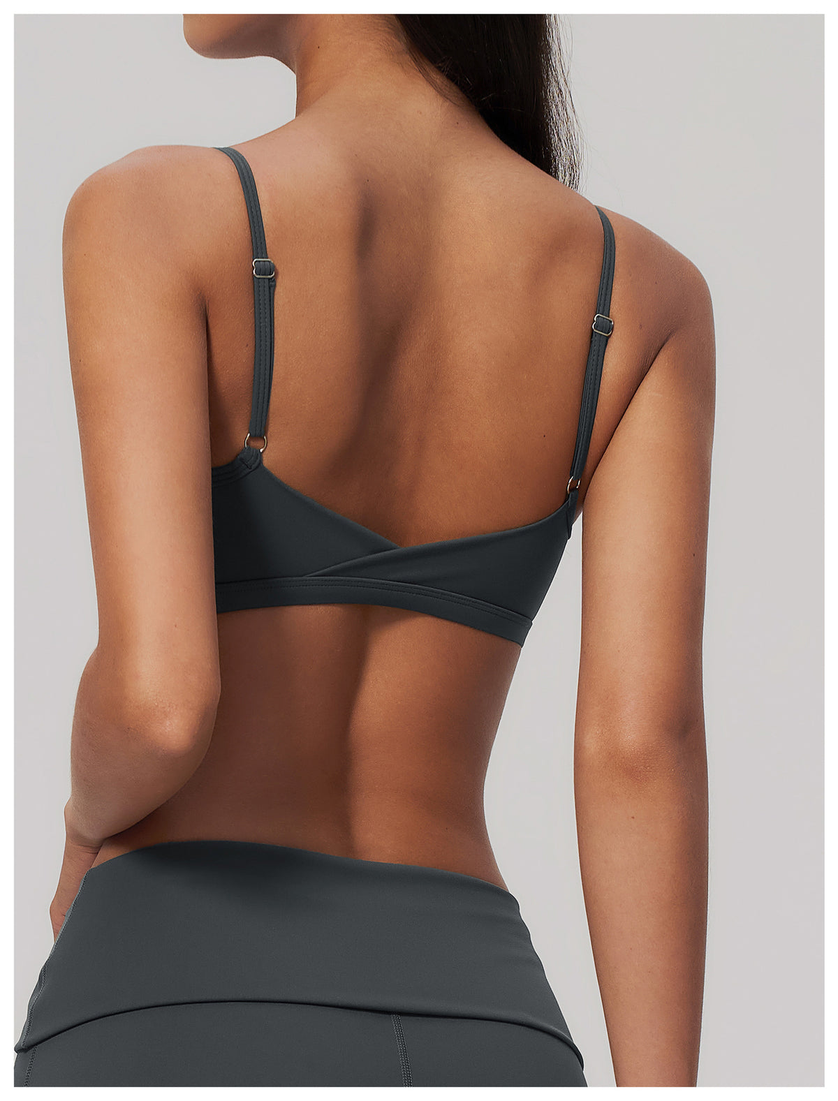 Women V Neck Twist Back Adjustable Spaghetti Straps Sports Bra