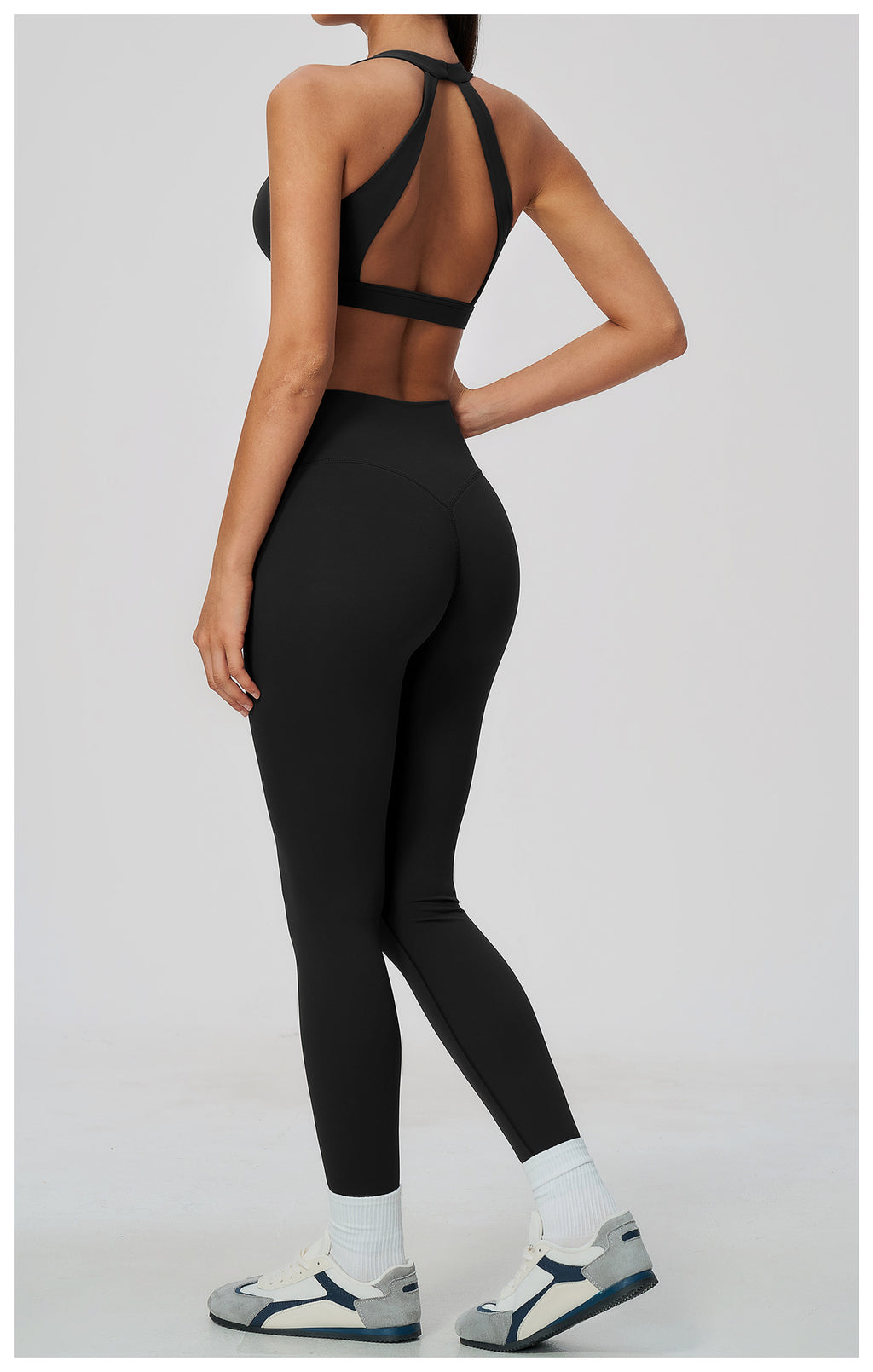 2 Piece Deep V-Neck Sports Bra and Cross Waist Yoga Leggings Set