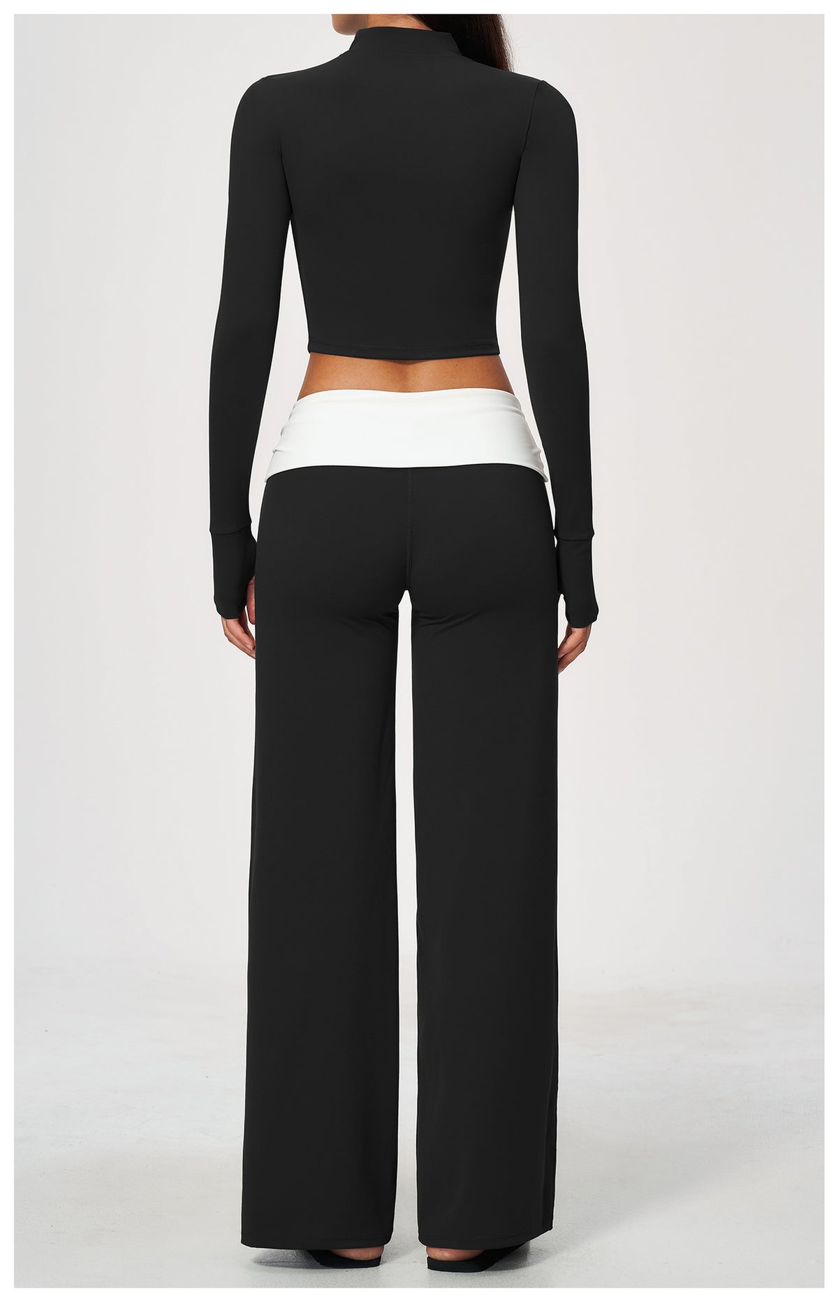 2 Piece Set Stand Collar Full Zip Cropped Running Yoga Workout Jacket and ColorBlock High Waisted Wide Leg Yoga Athletic Pants