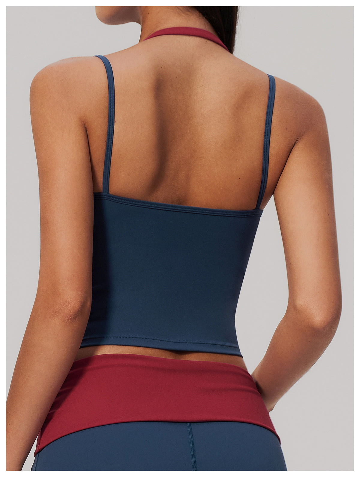 Women Colorblock Double Strap Halter Yoga Vest
