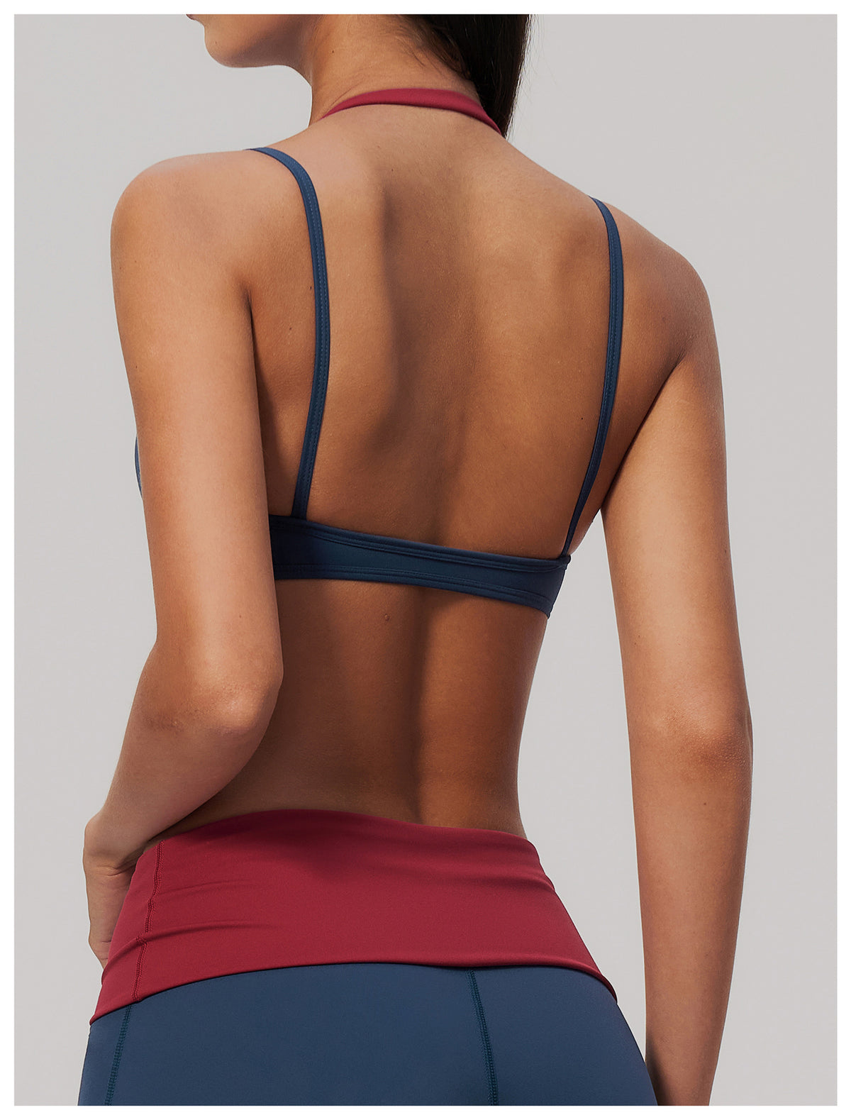 Women Colorblock Double Strap Halter Sports Bra