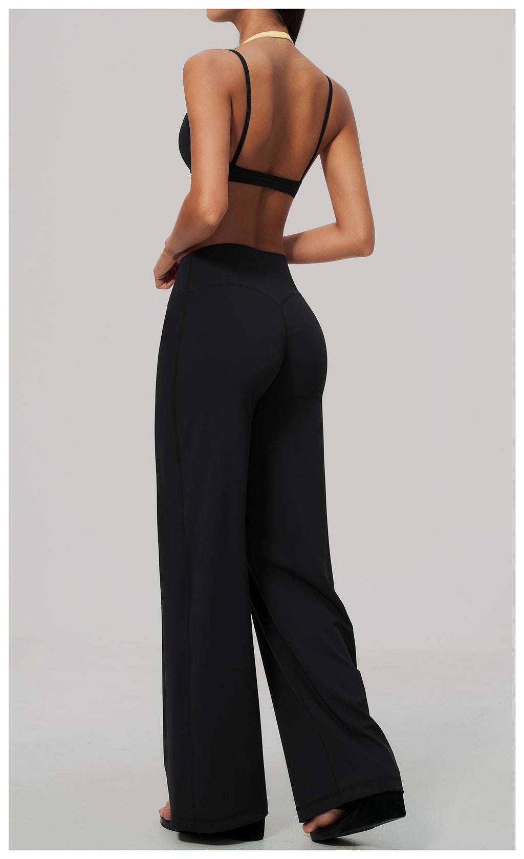 2 Piece Colorblock Double Strap Halter Sports Bra and High Waisted Loose Fit Wide Leg Yoga Pants Set