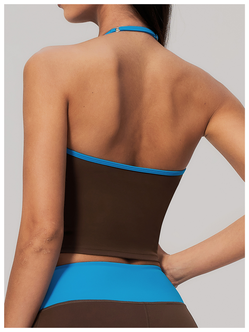 Women ColorBlock V Neck Halter Crop Yoga Tank Top Built in Bra