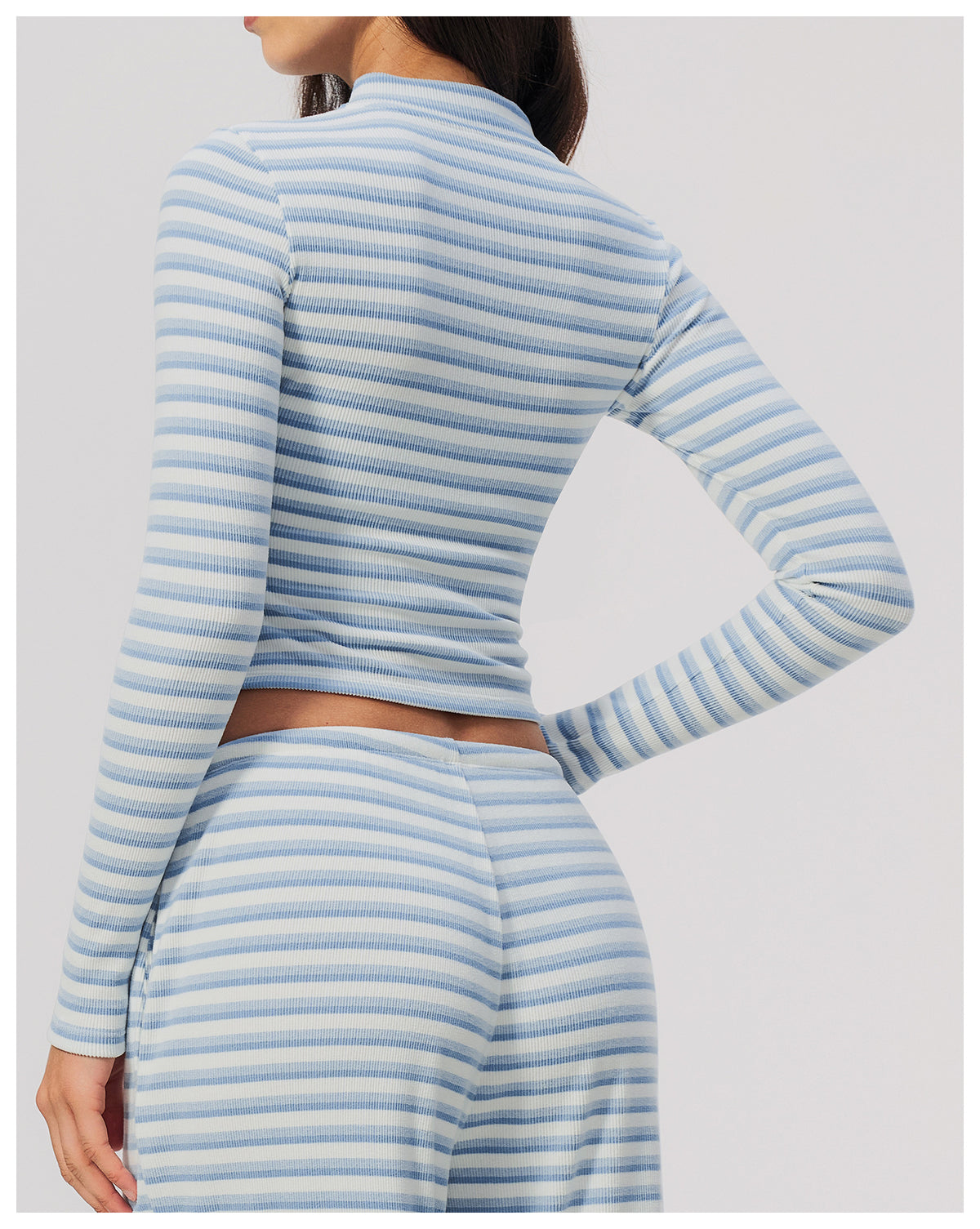 Women Ribbed Striped Stand Collar Long Sleeve Cropped Yoga Sports Zip up Jacket