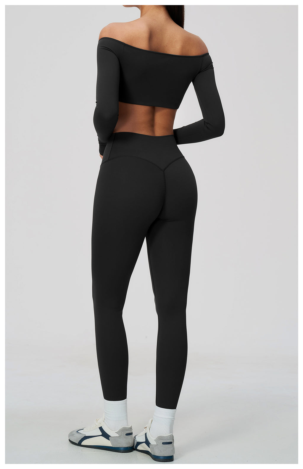 2 Piece Off-The-Shoulder Long Sleeve Crop Top and Cross Waist Yoga Leggings Set