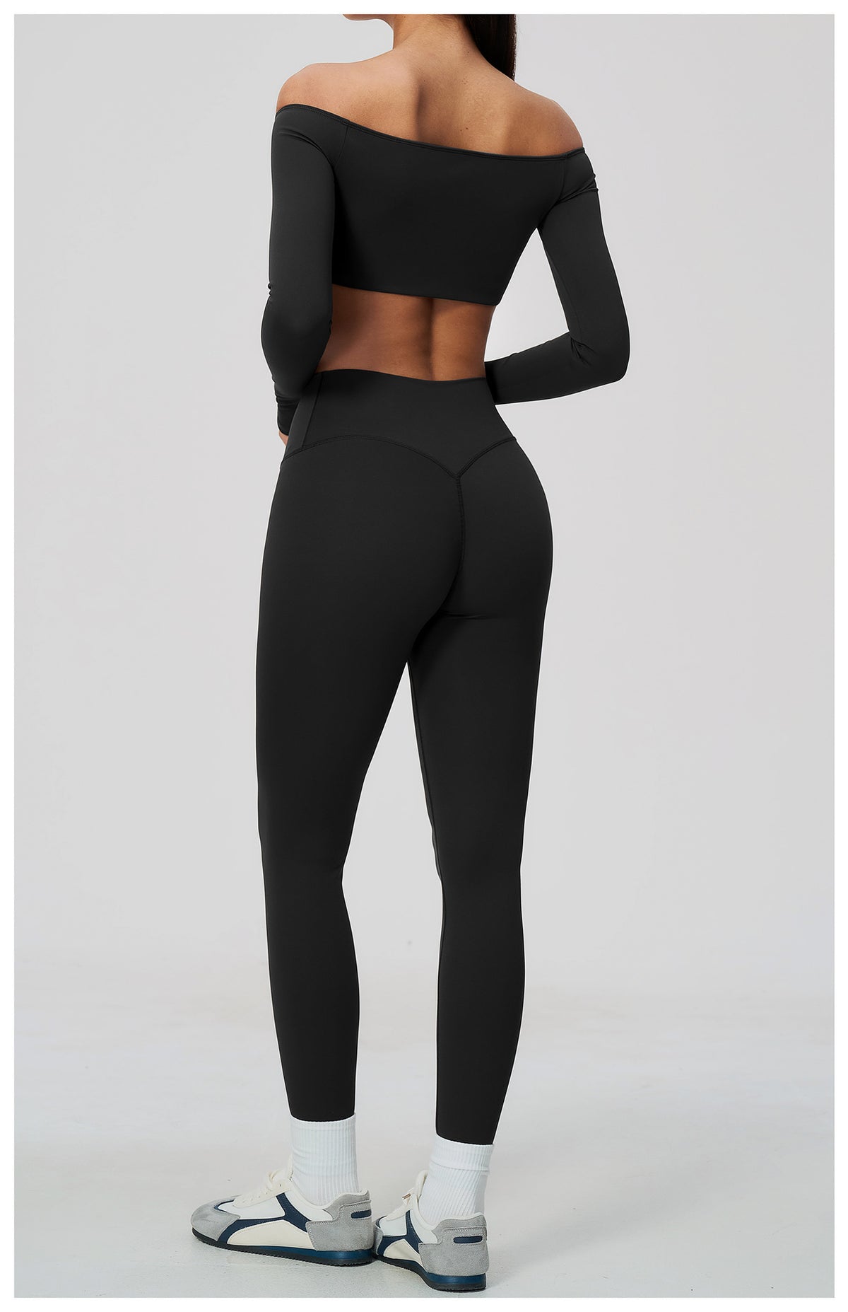2 Piece Off-The-Shoulder Long Sleeve Crop Top and Cross Waist Yoga Leggings Set