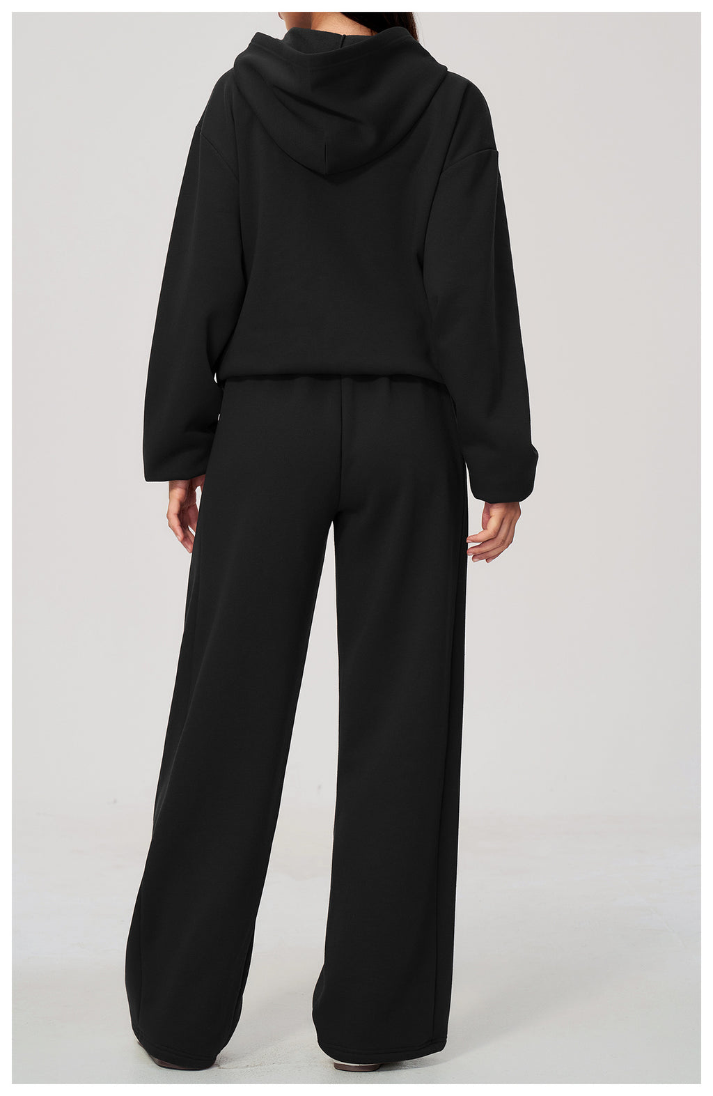 Women 2 Piece Fall Winter Tracksuits Fleece Lined Full Zip Oversized Hooded Jacket and Drawstring Waist Wide Leg Sweatpants with Side Pockets
