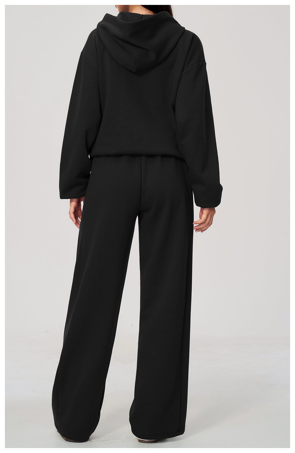 Women 2 Piece Fall Winter Tracksuits Fleece Lined Full Zip Oversized Hooded Jacket and Drawstring Waist Wide Leg Sweatpants with Side Pockets