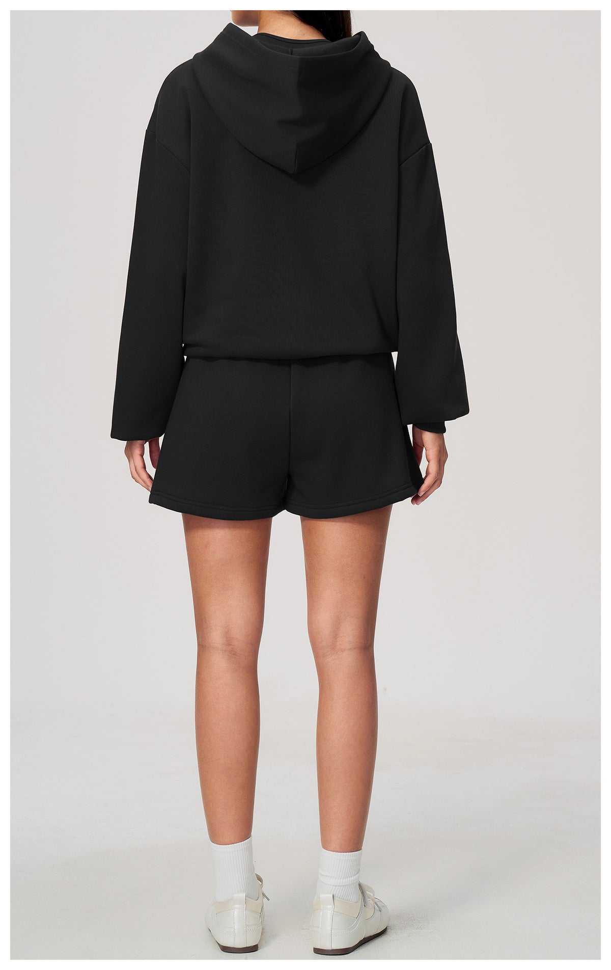 Women 2 Piece Fall Winter Tracksuits Fleece Lined Full Zip Oversized Hooded Jacket and Drawstring Waist Loose Sweat Shorts with Pocket