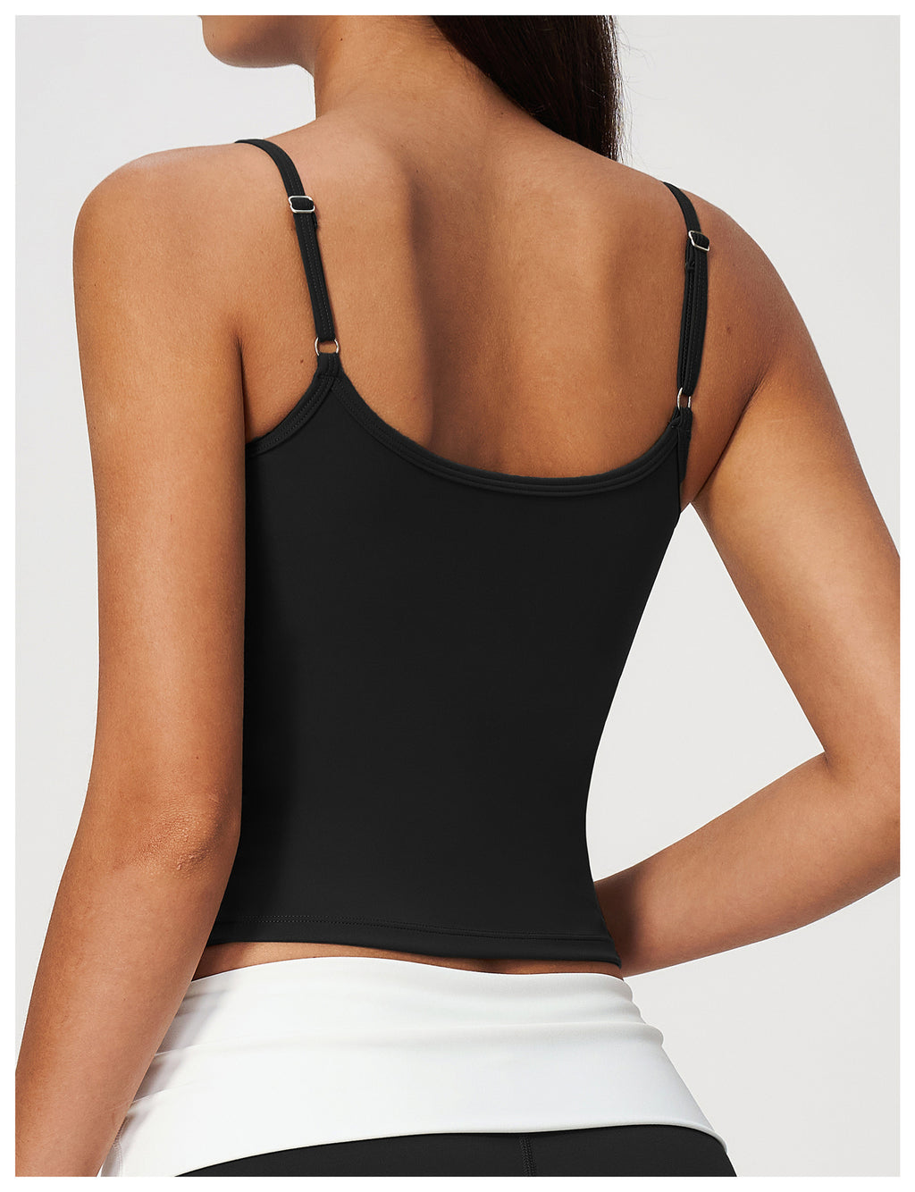 Women Square Neck Adjustable Strap Ruched Slim Fit Workout Yoga Vest with Chest Pad